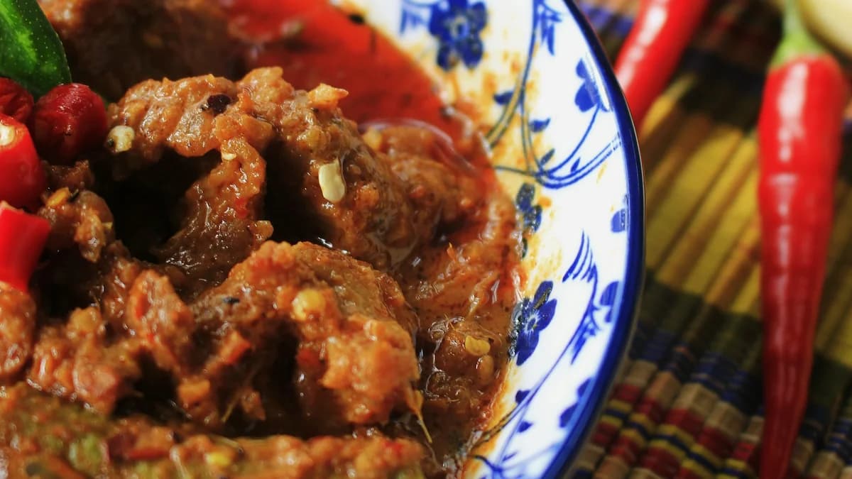 Ilustrasi hidangan daging berbumbu dalam mangkuk